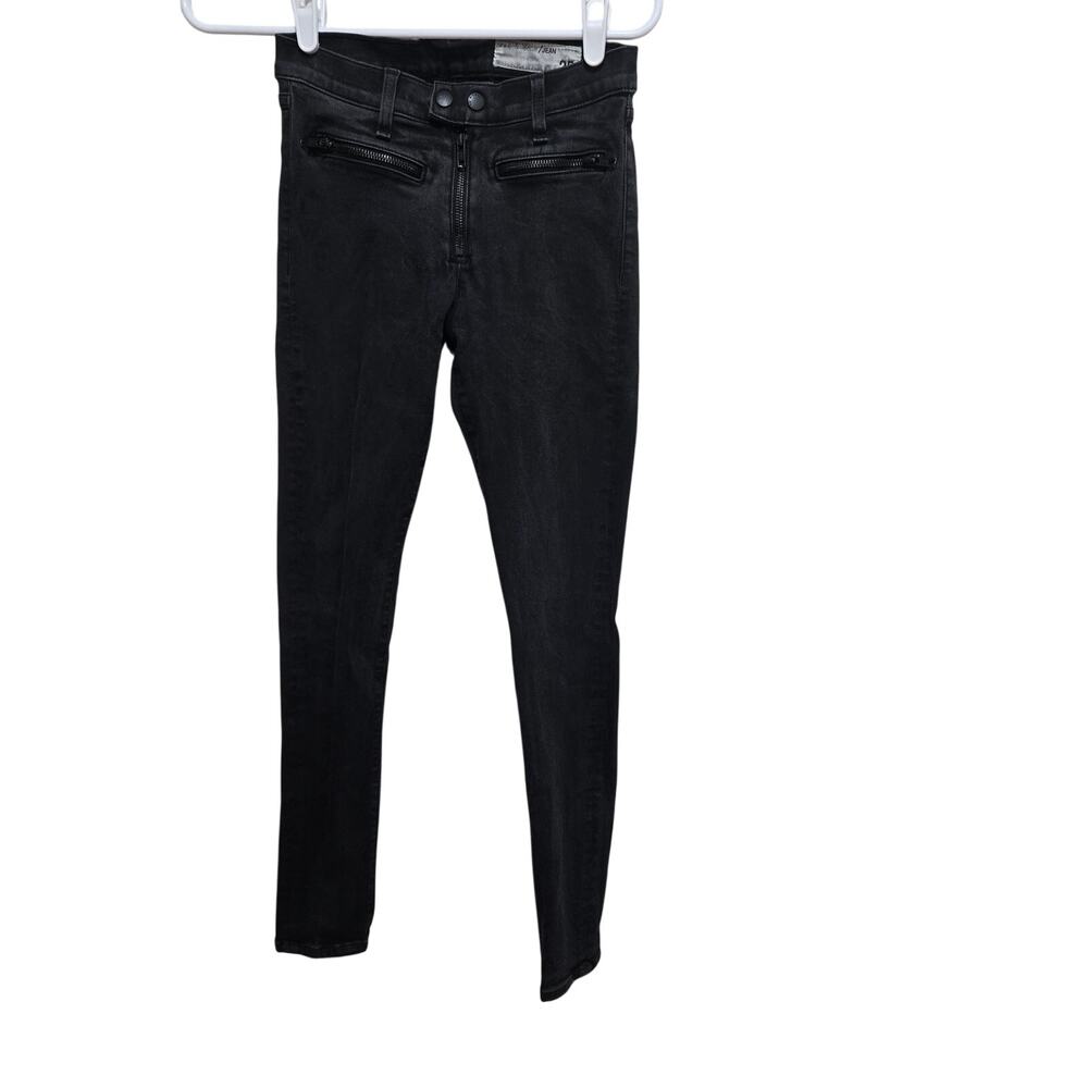 Rag & Bone Coated Moto Skinny Jeans Black Zip Ankle Size 25